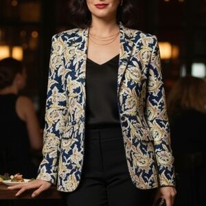 Adrianna Papell 6 Vintage Whimsigoth Bohemian Barocque Timeless Silk Blazer